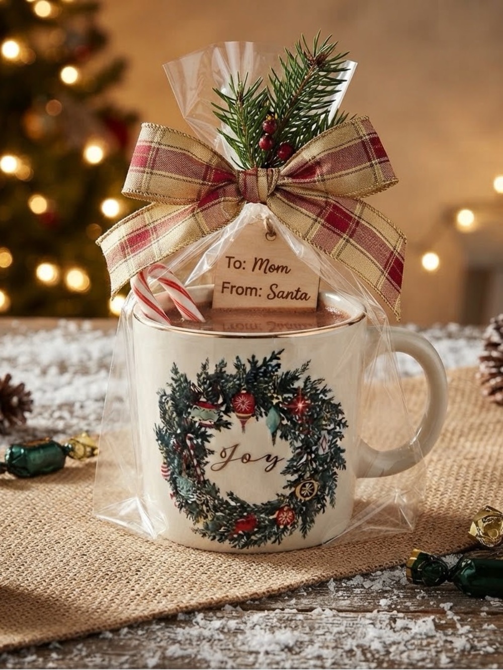 Punch Studio "JOY" Christmas Wreath Ceramic Coffee Mug Holiday Festive